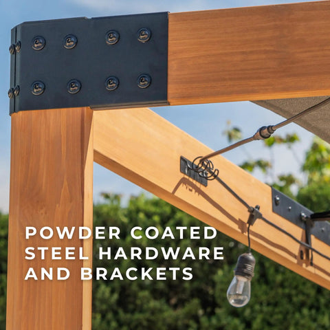 Brendan 12 By 10 Modern Cedar Wood Pergola Kit With Heavy Duty Sun Shade Sail Screen Canopy PowerPort And Wicked 100 MPH Wind Rating For Outdoor Patio Garden Deck And Entertaining