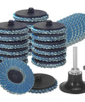 Close-up of 20 PC 2 Inch Zirconia Mini Flap Discs Quick Change Sanding Set With Grit 40 60 80 120 Includes Quarter Inch Pad Holder