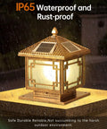 Solar Post Lights With Remote Control Energy Saving LED Column Lamp Outdoor Waterproof IP55 Bronze Pillar Lantern