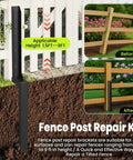 2 Pack Heavy Duty Fence Post Repair Kit For 4x4 And 6x6 Wood Or Metal Posts With Thickened Steel Anchor and stakes in use.