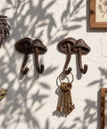 Straight Up Legit Mushroom Wall Hooks Set Of Two Heavy Duty Cast Iron Coat Hangers With Antique Black Finish, displaying keys.