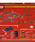 Back of Ferrari Power Racing Slot Car Track Set With Electric Power, 2 Hand Controllers And 2 Cars, 1:43 Scale box.