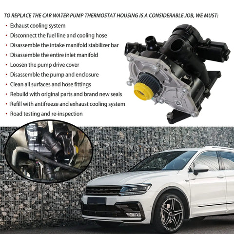 Water Pump Thermostat Housing Assembly 06L121011B Replacement Fits Audi A3 A4 A5 S3 TT and VW Golf Beetle Passat 1.8T 2.0T part displayed