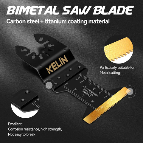 KELIN 16pc titanium oscillating tool blades kit with black holder and gold cutting teeth