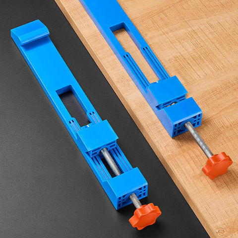 Adjustable Guide Rail For Cut Like Butter Performance Heavy Duty Anti Slip Milling Track; blue clamp on wood surface.