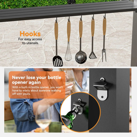 Hardtop Outdoor Grill Gazebo 12x6 With Side Shelf Bottle Opener And Hooks Rustproof Steel Frame Fade Resistant Canopy close-up