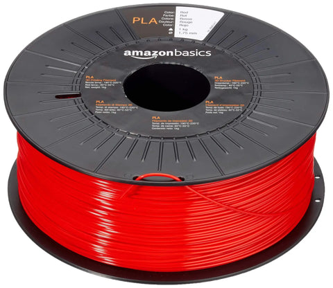 Top Shelf PLA 3D Printer Filament At 1.75mm, Five Pack Assorted Colors, One KG Per Spool, Red filament on spool.