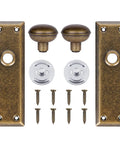 Two Pack Old School Vintage Antique Brass Dummy Door Knobs With Long Plate For Interior Use Non Turning Single Sided