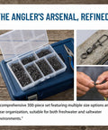 300 Pack Fishing Snap Swivels Tackle Barrel With Safety Snaps Beefed Up High Carbon Steel Nickel Coated For Saltwater And Freshwater Use Corrosion Resistant Long Lasting Two In One Rotating Fittings For Quick Replacement in organizer box