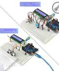Starter Kit For Arduino Projects With Breadboard, LCD1602 Module, Jumper Wires, Sensors, and Servo components on display