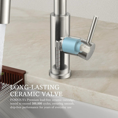 Single Handle Kitchen Faucet With Effortless Pull Down Sprayer Serving Both Clean Stream And Rinse Spray Quick No Fuss Diy Install Total Sink Makeover That Runs Like A Charm showing long-lasting ceramic valve.