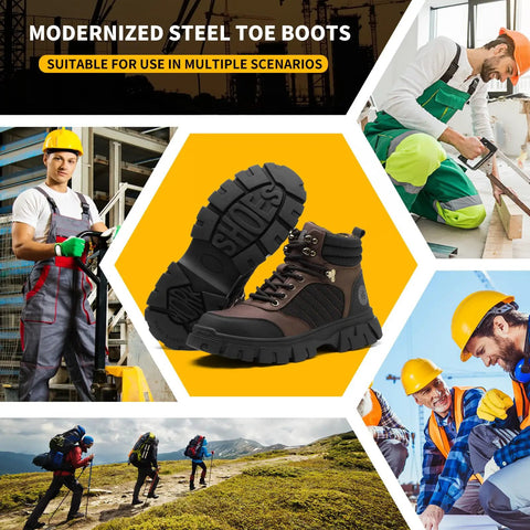 Waterproof Steel Toe Boots For Men 6 Inch Built Tough Comfort Safety Work Boots With Non Slip Puncture Resistant Indestructible Outsole
