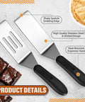 LemonRoad 2-piece mini stainless steel spatula set with slotted and solid blades and black ergonomic handles