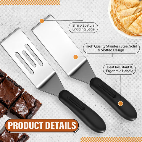 LemonRoad 2-piece mini stainless steel spatula set with slotted and solid blades and black ergonomic handles