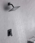 Matte Black Shower Faucet Set With 8 Inch Rain Shower Head, Single Handle Trim Kit And Rough In Valve, mounted on tile wall