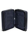Open view of Bigger Carry On Luggage From Away, lightweight hardside large suitcase with spacious interior and navy polycarbonate shell.