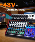8 Channel Audio Mixer With Bluetooth And USB For DJ Podcast Live Streaming And Karaoke 48V Phantom Power 24 DSP Effects