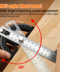 Heavy Duty Eight Inch Stainless Steel Angle Finder With 0 To 180 Degree Adjustable Protractor Ruler And Thumb Lock measuring angles.