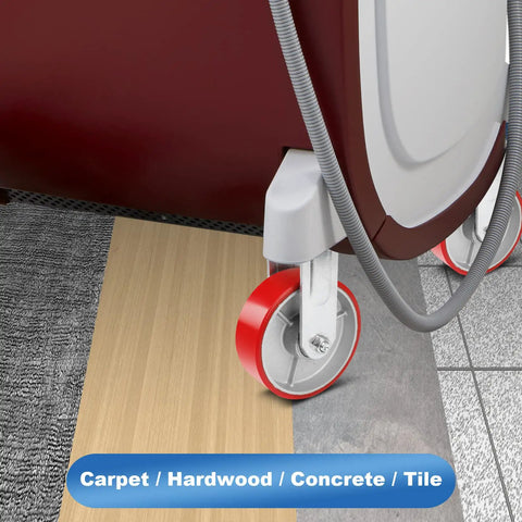 Six Inch Industrial Casters Heavy Duty Polyurethane Wheels On Steel Hub Zero Noise Roll Rigid Frame 1200 Pound Capacity for utility carts on various flooring.