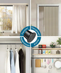 Adjustable Black Tension Curtain Rod 24 To 46 Inches No Drilling Easy Install Stainless Steel Spring Rod For Windows Kitchen Closet And Doorways Great For Quick Tension Mount And Secure Hold shown in use for curtains and clothes.