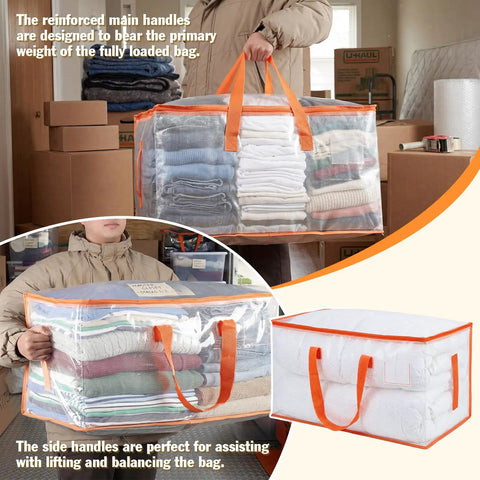 Extra Large Clear Moving Bags 2 Pack Heavy Duty Totes With Reinforced Handles And Label Pocket for home organization