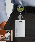 Heavy Duty Metal Badge Reel With 360 Degree Swivel And Secure Belt Clip, stainless steel ID holder on a belt.