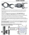 Installation instructions for aluminum spring durable chain link gate closer with spring loaded for 1.38 inch gate frame and 2.38 inch post.