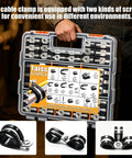 Person holding 575 Piece Stainless Steel Cable Clamps Kit With Rubber Cushions And Screws Washers And Bit 12 Sizes P Clamp Set