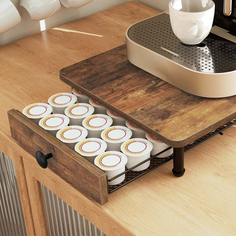 Compact Coffee Pod Drawer Holder With 35 Capsule Capacity For K Cup Storage And Sliding Mesh Basket Organizer rustic brown