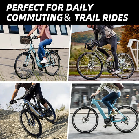 Cyclists using mountain bikes with Alloy Mechanical Disc Brake Kit for daily commuting and trail rides.