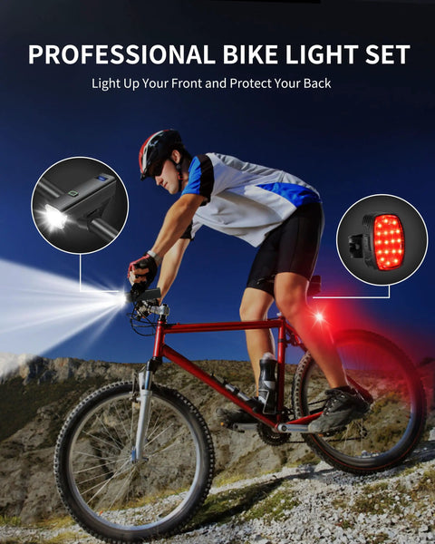 6000 Lumen USB C Rechargeable Bike Headlight And Taillight Set For Night Riding, Ultra Bright Waterproof Bicycle Lights With 12 Plus 5 Modes For Road, Mountain And Casual Cycling