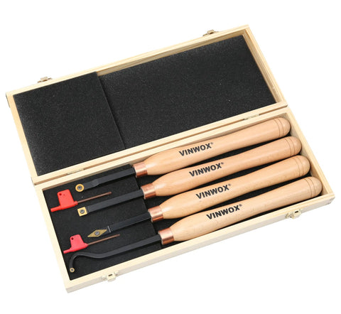 Pro Grade Carbide Wood Lathe Turning Tool Set 13.5 Inch Four Piece For Pen Turning with beech wood handles in open case