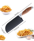 OLULU crinkle cutter knife for vegetables, brown ergonomic handle, stainless steel crinkle blade, side view