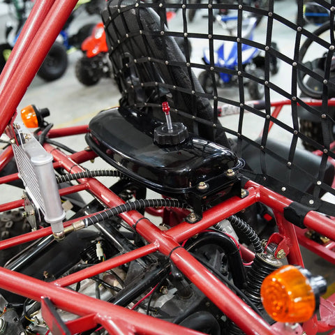 Gas Tank With Cap Petcock Vent For 150cc And 250cc Go Karts And Mini Bikes Durable Replacement Fuel Tank installed on go-kart frame
