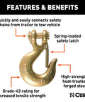 Heavy Duty 14000 Lbs Clevis Slip Hook Forged Steel Safety Chain With Locking Latch 5/16 Inch shown with spring-loaded latch.