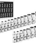 One Quarter Inch Drive Universal Joint Socket Set With Swivel And Wobble Sockets Nineteen Piece Metric SAE Six Point CRV Flex