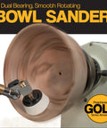 Pro Grade Bowl Sander Tool Kit For Woodturning With Dual Bearing Head in use on wooden bowl, showcasing smooth finish
