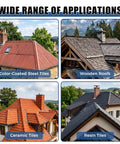 Wide range of roofing applications, including color-coated steel, wooden roofs, ceramic tiles, and resin tiles.