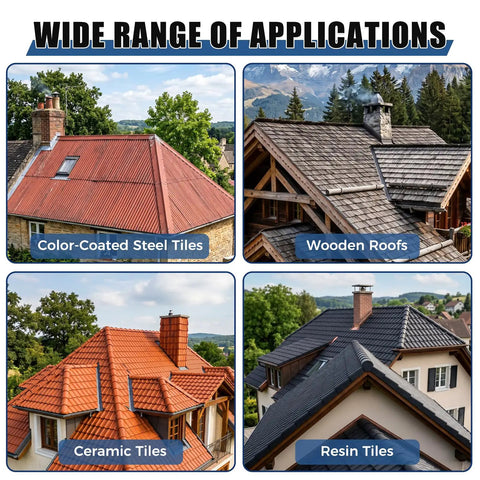 Wide range of roofing applications, including color-coated steel, wooden roofs, ceramic tiles, and resin tiles.