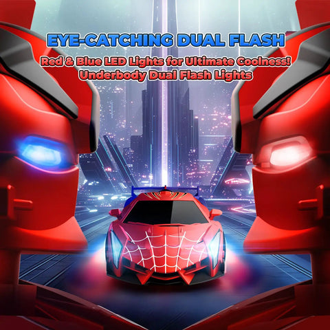 Transforming RC Car Toy With Eye Lights And Underbody Lights 2 4Ghz Remote One Button Deformation To Robot On Futuristic Background