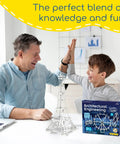 Father and son building model with Architectural Engineering Kit For Kids And Teens Build 26 Real World Structure Models And Structural Elements