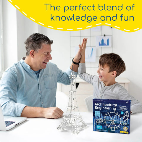 Father and son building model with Architectural Engineering Kit For Kids And Teens Build 26 Real World Structure Models And Structural Elements