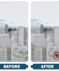 Before and after using 48 Sheet Window Screen Patches Repair Kit With Four Size Tape Set Fiberglass Adhesive For Quick No Tools Needed Window Screen Fixes At Home For All Rooms In Your Home.