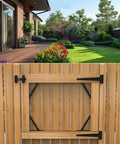 Gate Frame Kit With 8 Inch Hinges And Gate Latch For Wooden Shed And Barn Doors installed on wooden garden gate