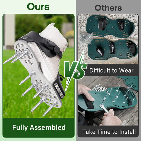 Comparison of Pro-Grade Lawn Aerator Shoes With 5mm Metal Sole And Bend-Resistant Spikes against other models, highlighting ease of use