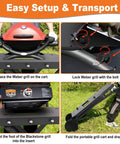 Foldable Grill Cart For Blackstone 17 And 22 Inch Tabletop Griddles And Weber Q Series Grills shown with grill setup steps