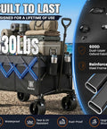 330Lbs Collapsible Folding Wagon With All Terrain Wide Wheels displayed loaded with camping gear