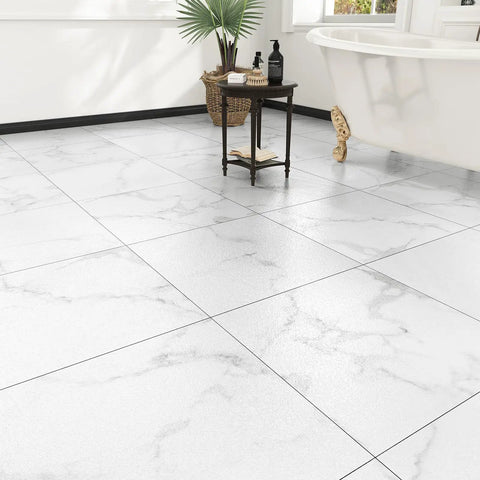 Peel And Stick Floor Tiles For Bathrooms Diy Friendly Waterproof Vinyl Marble Look 12x12 Inches 20 Self Adhesive Tiles Thick 1.6mm No Mess Easy Install White Marble Style Durable Floor Upgrade in a bathroom setting