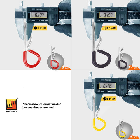 R Clip Assortment For Hitch Pin Locks And Cotter Pins, Twenty Zinc Plated Steel Clips In 7/64, 9/64 And 5/32 Inch Sizes, color coded