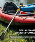 Rock Solid Cordless Stick Water Transfer Pump Plug Right Into Your Makita 21V Battery, shown on a kayak for outdoor drainage.